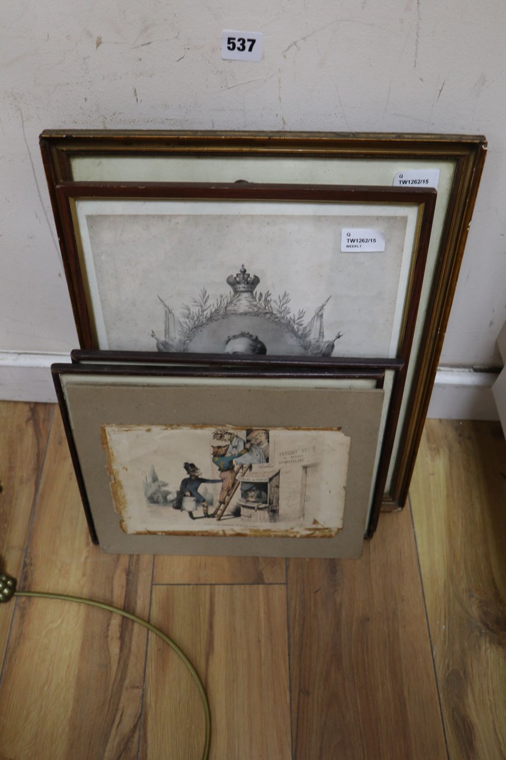 A collection of prints and engravings, including a caricature after George Moutard Woodward,